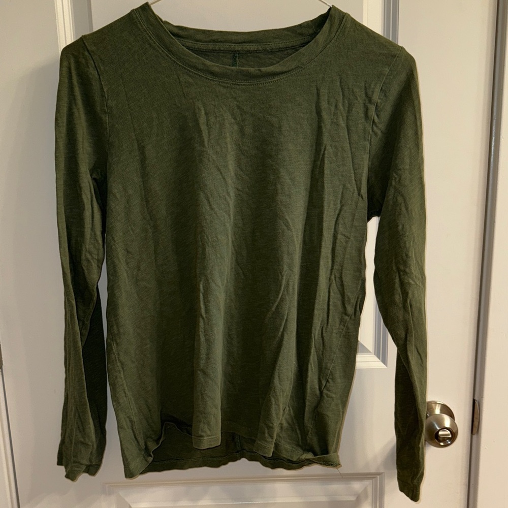 J Crew Girlfriend Tee Long Sleeve Green Size Small EUC